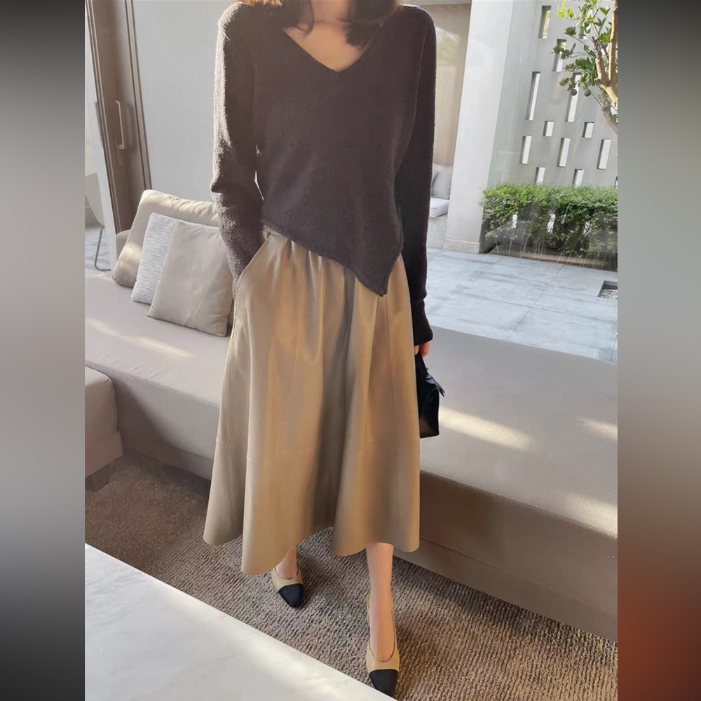 Cream Leather Women's Skirt
